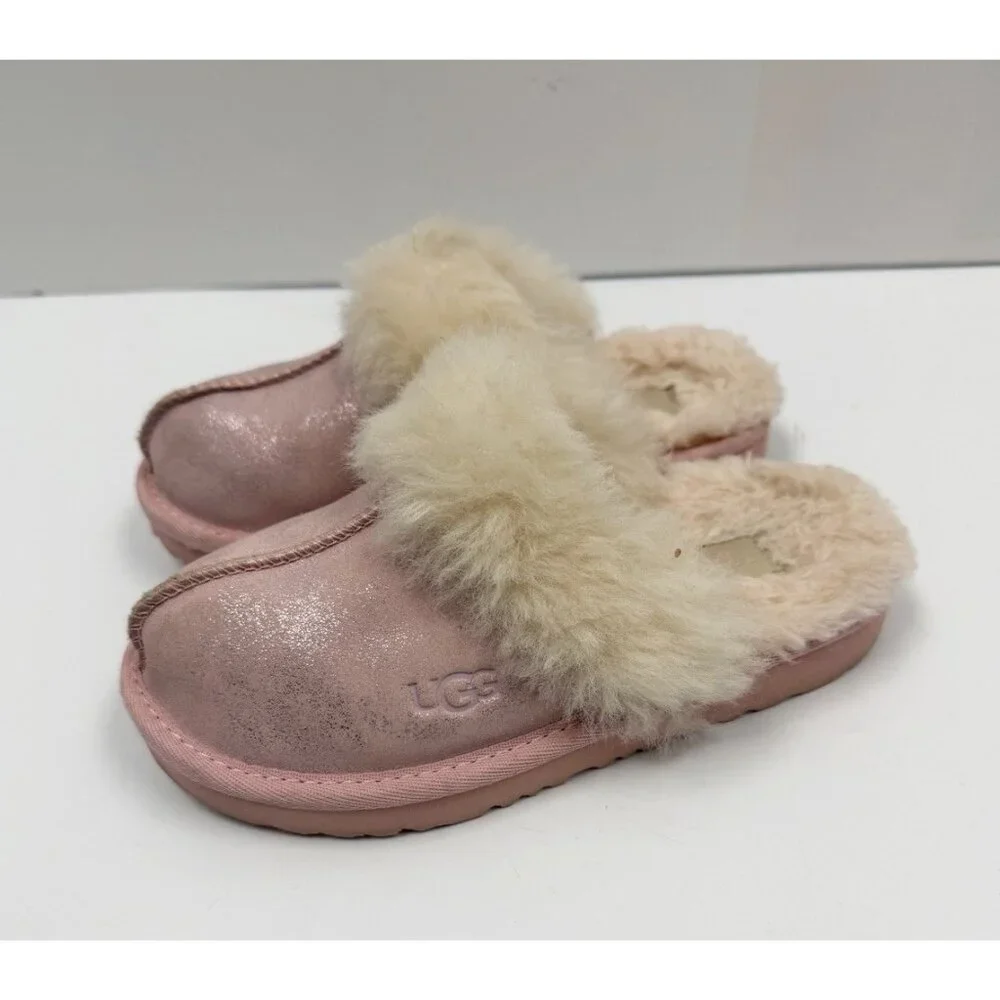 UGG Metallic Glitter Genuine Shearling Slipper Kids Girls Rose Gold Sz 12